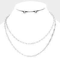 Double Strand Chain Link Silver Tone Necklace Set 
