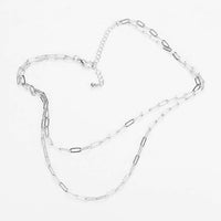 Double Strand Chain Link Silver Tone Necklace Set 