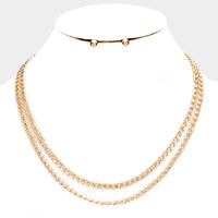 Double Strand Curb Chain Gold Tone Necklace 