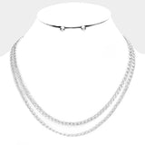 Pre-Layered Double Strand Silver Tone 2- Row Chain Necklace