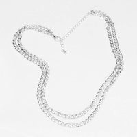 Pre-Layered Double Strand Silver Tone 2- Row Chain Necklace