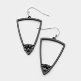 Triangle Shape Double Rhinestone Bead Matte Black Earrings