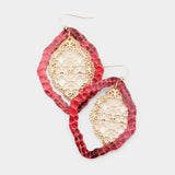 Faux Red Leather Moroccan Filigree Dangle Costume Fashion Earrings 