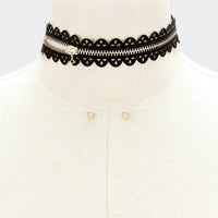 Floral Zipper Black Lace Choker Necklace Earring Set Women Fashion Jewelry