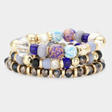 Glittered Ball Faceted Beaded Stretch Bracelets - Blue