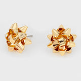 Gold Metal Christmas Gift Bow Stud Earrings 