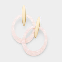 Gold Resin Drop Pink Oval Hoop Earrings 