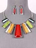 Graduating Bar Statement  Necklace Earrings Set - Multi Color