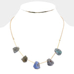 Gray Abstract Natural Stone Station Fashion Necklace
