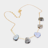 Gray Abstract Natural Stone Station Fashion Necklace