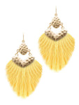 Hammered Matte Gold Tone Metal Thread Tassel Earrings - Yellow 