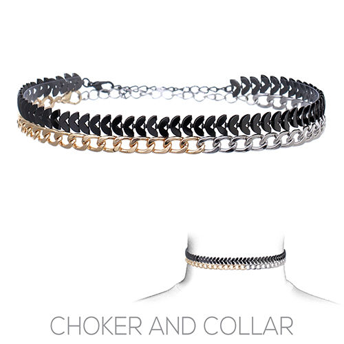 Hematite Gold Silver Tone Curb Chain Double Choker Collar Women Fashion Jewelry