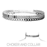 Hematite Silver Tone Curb Chain Double Choker Collar New Women Fashion Jewelry