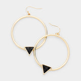 Stone Triangle Open Circle Hoop Earrings