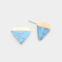 Geometric Natural Stone Triangle Stud Earrings - Turquoise