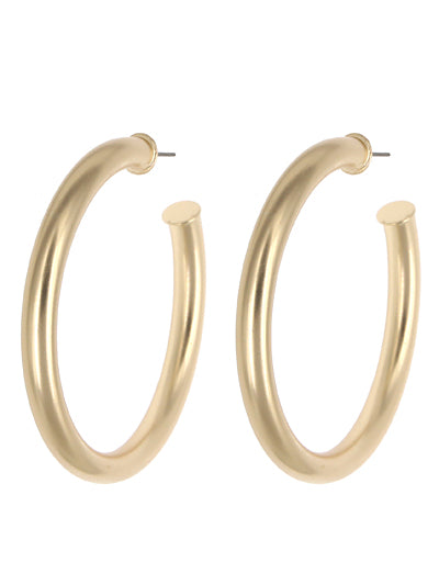 Large Chunky Tube Hoop Earrings in Matte Gold Tone