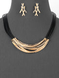 Layered Bib Gold Tone Black Cord Necklace Set