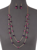 Long Beaded Multi Layered Station Fashion Necklace Set - Purple 