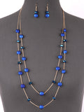 Long Matte and Beaded and Faceted Multi Layered Station Necklace Set
