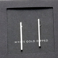 Thin Metal Bar Post Earrings - White Gold Dipped 