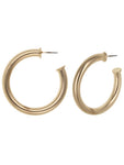 Medium Chunky Tube Hoop Earrings in Matte Gold Tone