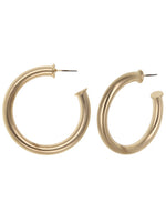 Medium Chunky Tube Hoop Earrings in Matte Gold Tone