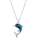 Minimalist Abalone Dolphin Delicate Polished Necklace - Silver Tone  