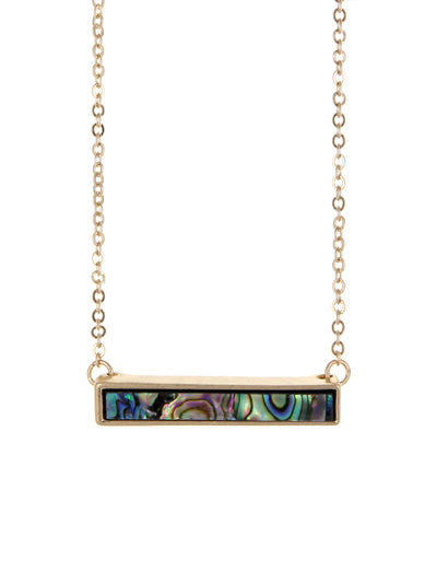Minimalist Abalone Accent Bar Pendant Necklace