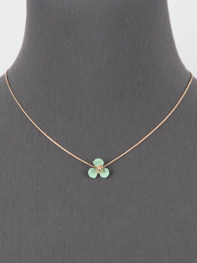 Mint Green Flower Gold Tone Adjustable Sliding Chain Necklace