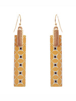 Moroccan Wooden Bar Matte Silver Tone Linear Earrings - Yellow  