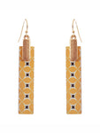 Moroccan Wooden Bar Matte Silver Tone Linear Earrings - Yellow 