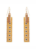 Moroccan Wooden Bar Matte Silver Tone Linear Earrings - Yellow 