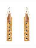 Moroccan Wooden Bar Matte Silver Tone Linear Earrings - Yellow 