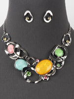 Multi-Color Beaded Statement Necklace Earrings Set