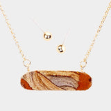 Natural Stone Oval Bar Pendant Necklace Earring Set