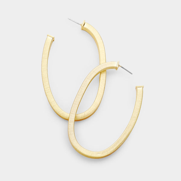 Open Oval Metal Hoop Matte Gold Tone Earrings
