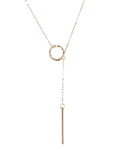 Open Circle Bar Gold Tone Lariat Necklace 