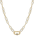 Oval Link Lock Collar Necklace - Gold Tone