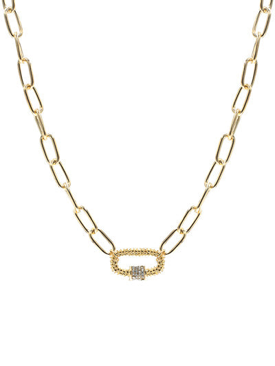 Oval Link Lock Collar Necklace - Gold Tone