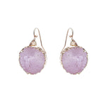 Pink Druzy Dangle Drop Gold Tone Earrings 