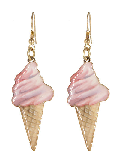 Pink Ice Cream Cone Drop Dangle Earrings