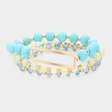 Rectangle Charm Semi Precious Faceted Bead Stretch Bracelets