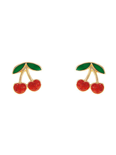 The Ma Cherie Red Gem Cherry Stud Gold Tone Fashion Earrings