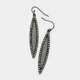 Rhinestone Trimmed Oval Dangle Earrings - Black