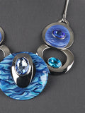 Rhinestone Blue Silver Tone Bib Statement Chunky Necklace Earrings Jewelry Set