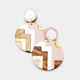 Round Abstract Patterned Disc Drop Dangle Earrings 