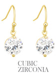 Round CZ Stone Drop Gold Tone Earrings
