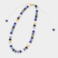 Marbled Beaded Necklace Threaded Bead Adjustable Necklace - Navy Blue