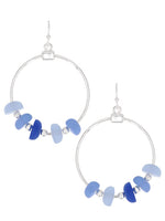 Sea Glass Dangle Drop Wire Open Hoop Fashion Earrings - Blue 