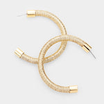 Shiny Thread Wrapped Open Circle Hoop Earrings - Gold 